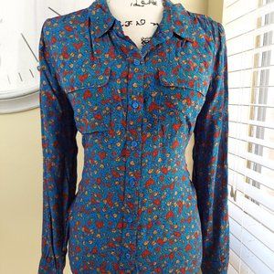 Lucky Brand Women's Size Medium Floral Multicolor Pockets Hi-Low Hem EUC